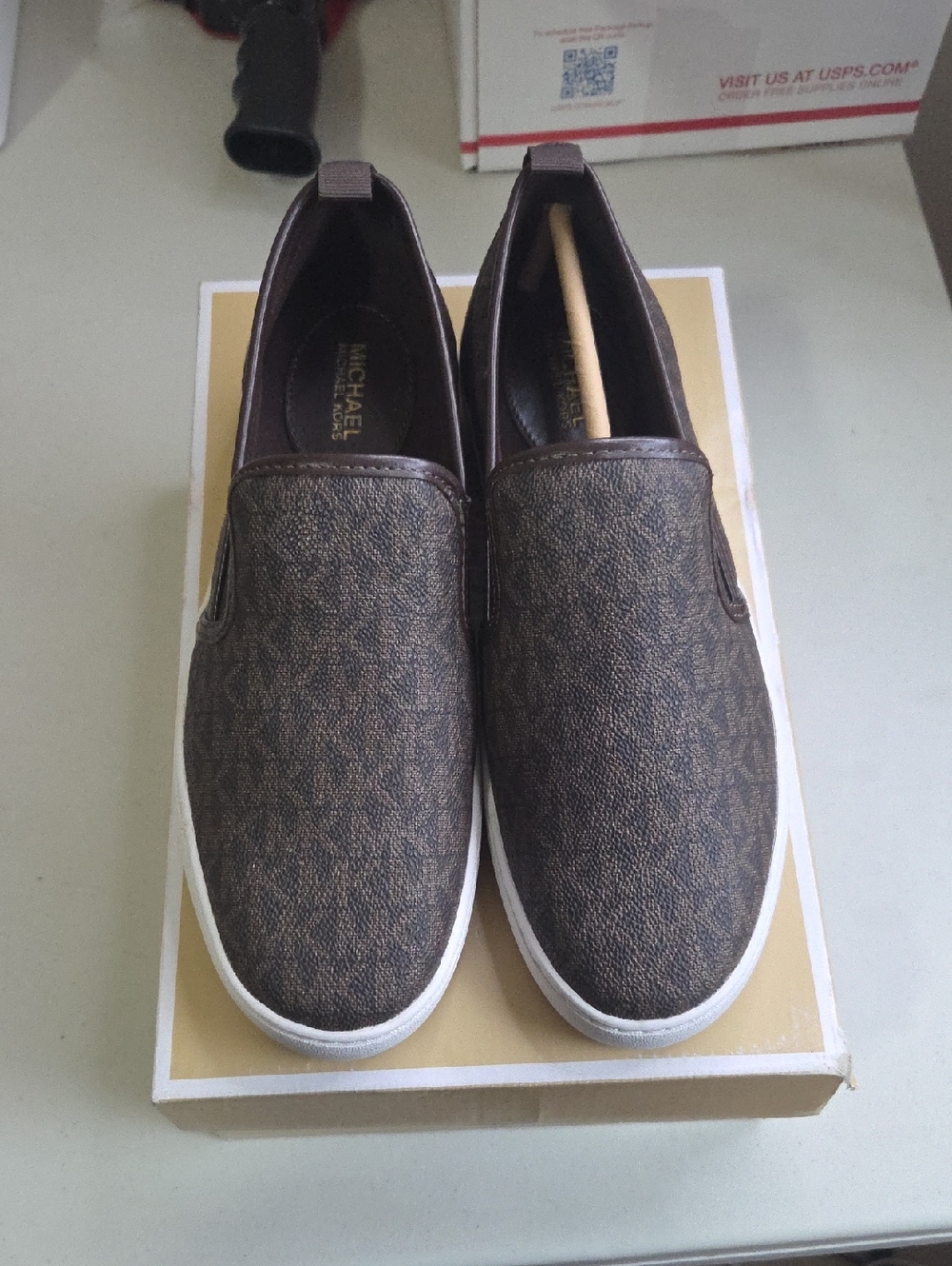 Michael Kors Brown Monogram Slip-On Loafers